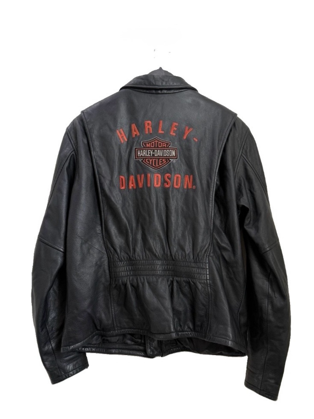 Vintage HARLEY DAVIDSON Black Leather Ruched Motorcycle Jacket Women’s Size L